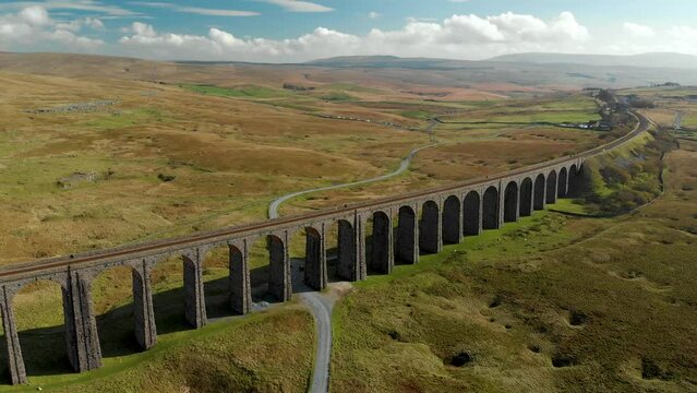 Aerial view of Ribblehead viaduct, located in North Yorkshire, United Kingdom