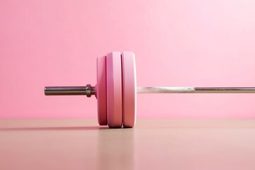 Detail of an  lifting bar with pink weights, for women.