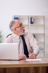 Old male employee working in the office