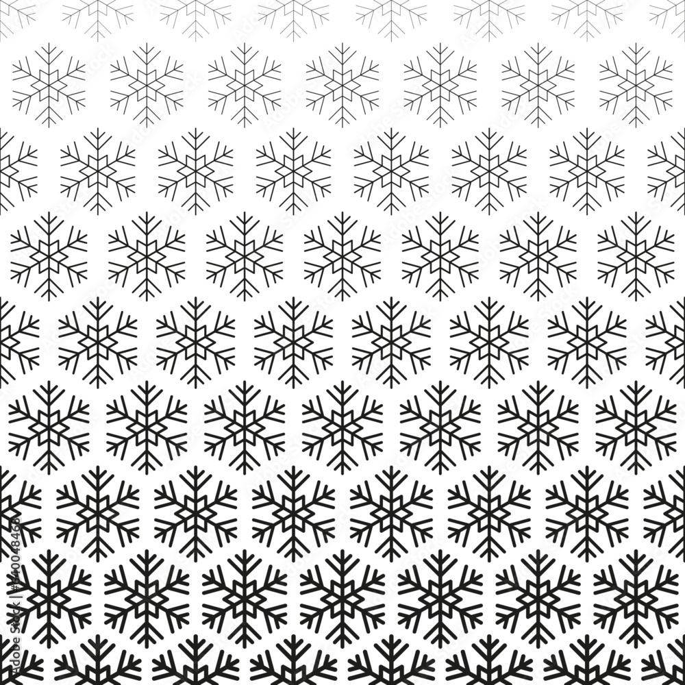 Poster snowflake seamless pattern. repeating fades degrade snowflakes background. repeated fadew geometric 