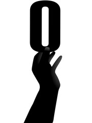 Silhouette of hand holding number 0