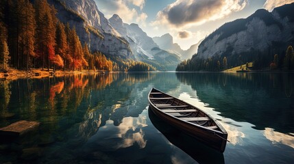 Boat in Beautiful Lake and Mountain 