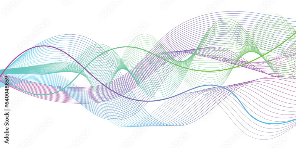 Poster Lines wave abstract stripe design Png. Data transmission, sound wave, technology, space transformation. Abstract Neon Lines on a transparent background for web design, presentation design, web banners