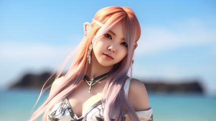 夏の海に来たコスプレイヤー・アニメ・ゲームキャラクター（Generative AI）
