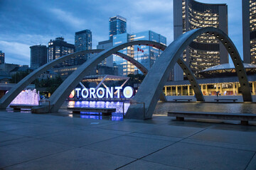 Beautiful view of The Toronto Sign is an illuminated three-dimensional sign in Nathan Phillips Square  in Toronto, Canada