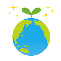 地球儀と新芽のエコロジーイメージ_ベクターイラスト