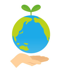 手で支える新芽の生えた地球_エコロジーイメージ_ベクターイラスト