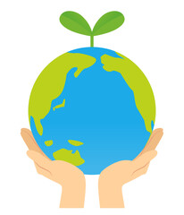 両手で支える新芽の生えた地球_エコロジーイメージ_ベクターイラスト