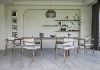 Modern Dining room with table and chair, 3d render