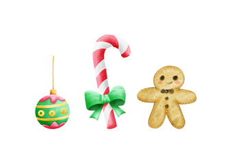 Watercolor Christmas Elements Drawing Vector