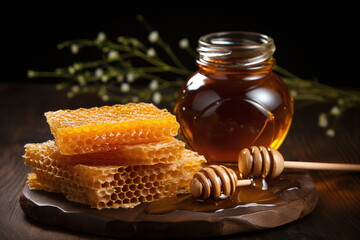 jar of Honey with Honeycomb - AI Generated
