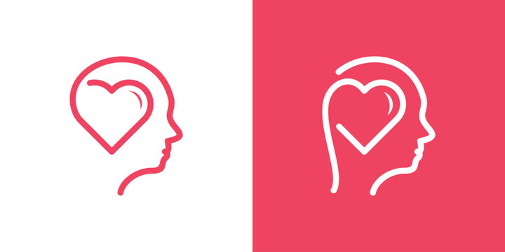 human head logo design combined with heart and made in line style