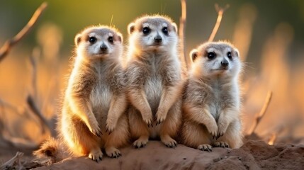 Whimsical shot of a meerkat clan standing alert