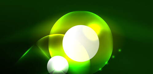 Abstract background shiny glowing neon color round elements and circles. Techno futuristic vector Illustration For Wallpaper, Banner, Background, Card, Book Illustration, landing page