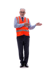 Old male architect isolated on white