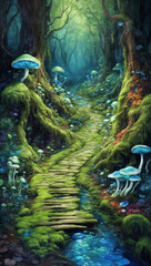 Obraz na płótnie Canvas Fantasy Forest Path with Beautiful View
