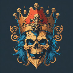 King Skull Pirate Logo Design T Shirt Flat Vector