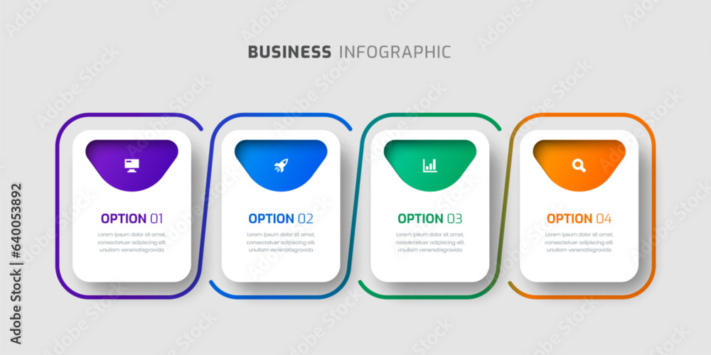 Poster vector infographic label design template with square icons and 4 options for presentation