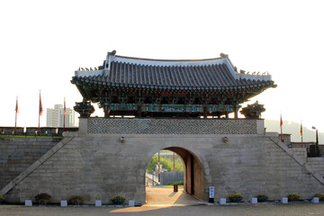 Fototapeta na wymiar Chokseongmun Gate and Gongbukmun Gate of Jinjuseong Fortress in Jinju-si, Gyeongsangnam-do, South Korea August 27, 2023