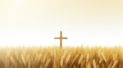 Design template of cross on a field of golden harvest