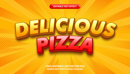 Delicious pizza editable text effect template, 3d cartoon text style, premium vector