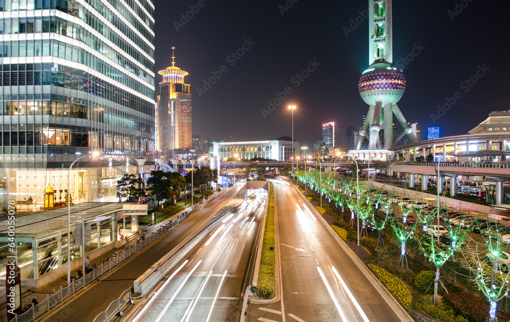 Wall mural shanghai lujiazui night scene