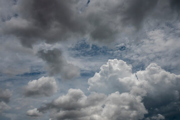 Dramatic dark storm thundercloud rain clouds on black sky background. Dark thunderstorm clouds rainny landscape. Meteorology danger windstorm disaster climate. Dark cloudscape storm disaster gray sky