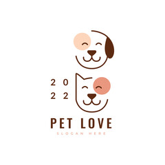 modern minimal pet logo veterinary dog cat head mascot animal friend cute logo design vector graphic illustration