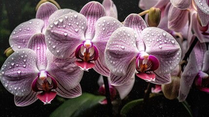 Beautiful pink orchids in the greenhouse. 