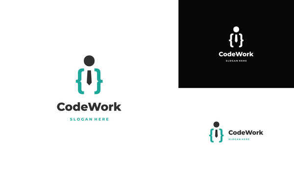 coding development logo, code people logo, code company logo design