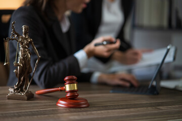 Judge gavel with Justice lawyers having team Concepts of Law and Legal services