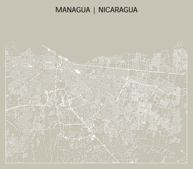 Managua (Nicaragua) street map outline for poster, paper cutting.