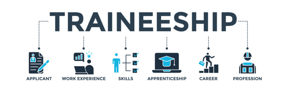 Traineeship banner web icon vector illustration concept for apprenticeship on job training program with icon of applicant, work experience, skills, internship, career, and profession