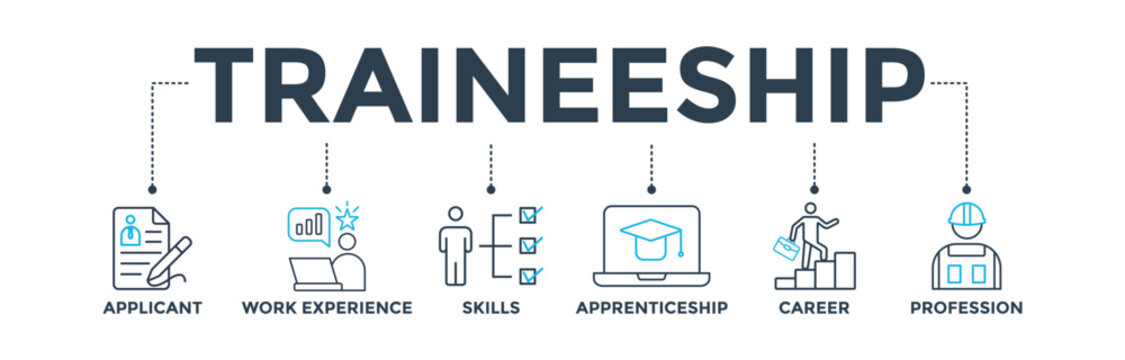 Traineeship banner web icon vector illustration concept for apprenticeship on job training program with icon of applicant, work experience, skills, internship, career, and profession