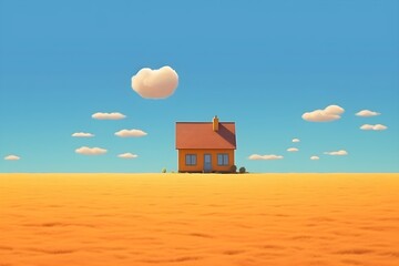 草原の中にポツンと建っている小さな家　with generative ai