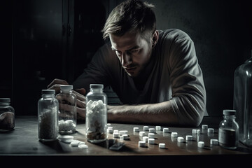 In the case of drug addiction, those affected develop an uncontrollable craving for a specific drug. Painkillers, sedatives and sleeping pills in particular have a high potential for addiction. Al. - obrazy, fototapety, plakaty