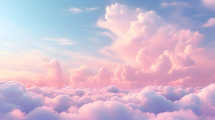 Beautiful aerial view above clouds at sunset, Beautiful cloudscape with blue sky and pink clouds....
