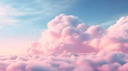 Fotobehang Lichtroze Beautiful aerial view above clouds at sunset, Beautiful cloudscape with blue sky and pink clouds. 3d illustration. Generated AI