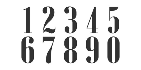 Obraz premium Number font. Font of numbers in classical style with contemporary geometric design. Beautiful elegant numerals. Vintage and old school retro typographic. Vector Illustration