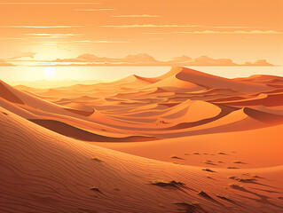 An Illustration of a Middle Eastern Desert with Large, Layered Sand Dunes