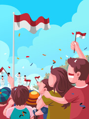 illustration of the splendor of Indonesian independence. the excitement of the spirit of Indonesian nationalism in front of the flag