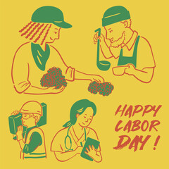 happy labours day. flat design illustration of various job professions