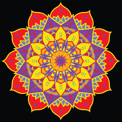 Mandala pattern colorful red purple blue and orange background decorative Dark golden mandala background geometric elements Abstract tribal vintage ethnic seamless pattern ornamental.