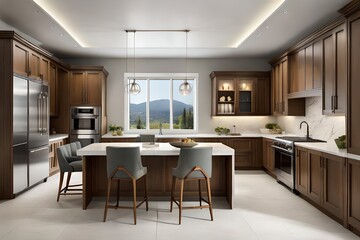 Open the doors to culinary grandeur within the "Interior of a Luxury Kitchen." The carefully curated layout, enriched by premium materials, showcases a harmonious blend of modern aesthetics 