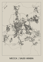 Naklejka premium Mecca (Saudi Arabia) street map outline for poster.