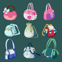 set of beautiful bag illustrations for girls