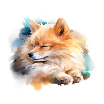 Hand Painted Pomeranian Dog Watercolor
