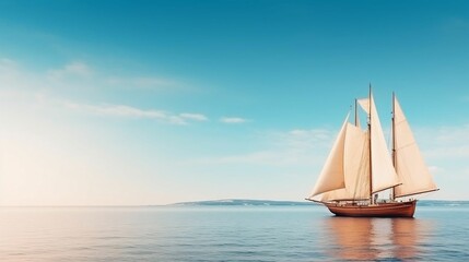 Fototapeta premium Quaint wooden sailing ship copy space background 