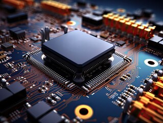Fototapeta na wymiar Close up of electronic circuit board CPU processor. Technology background