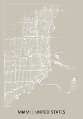 Miami (Florida, United States) street map outline for poster, paper cutting.
